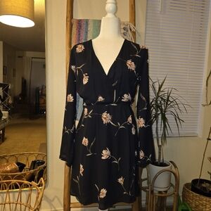Floral Black Wrap Dress